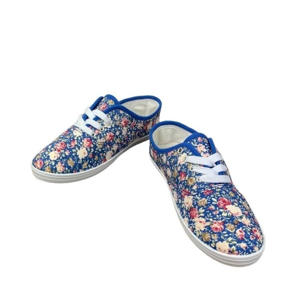 Gold Toe Floral Sneakers Cottagecore Cotton Uppers Cut Off Laces Terry Lined 6.5